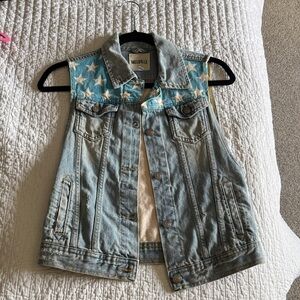 Brandy Melville Blue Denim Vest with White Stars